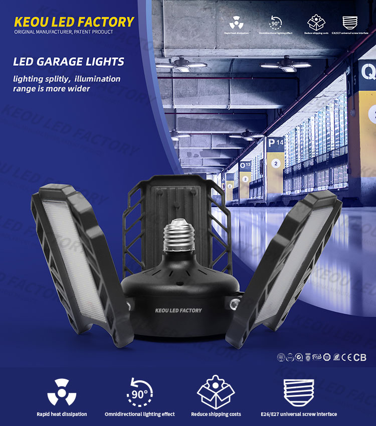 50W Garage Light Indoor Lighting 90 Degree Folding Light Leaf 4500lm LED Garage Light High Bay Light