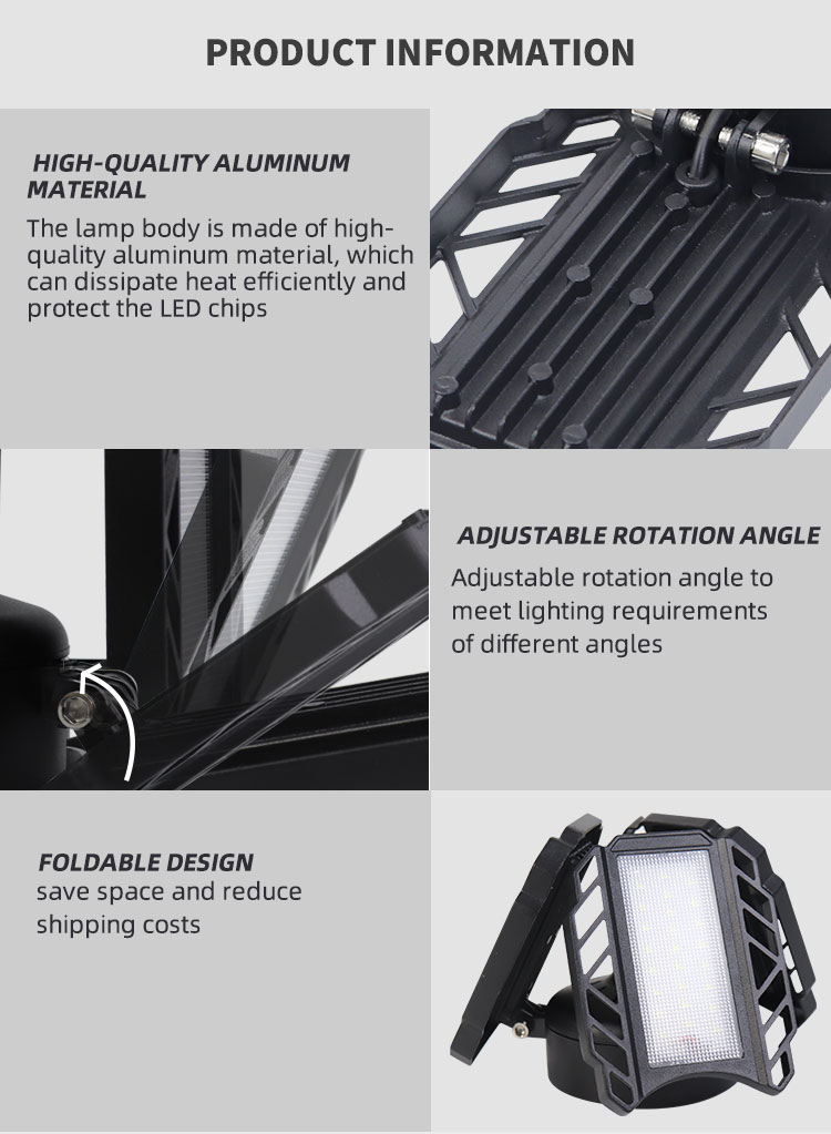 50W Garage Light Indoor Lighting 90 Degree Folding Light Leaf 4500lm LED Garage Light High Bay Light