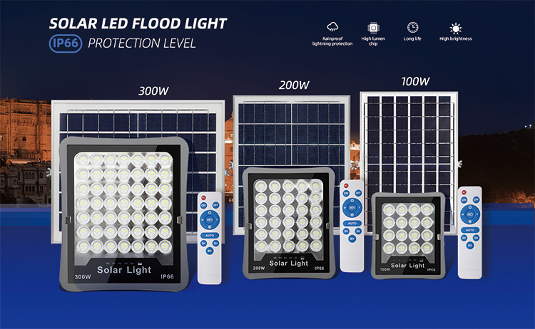 Solar Flood Light LED Outdoor Lighting 100W 200W 300W with Remote Control 180 Degree Rotating Lighting Solar Flood Light