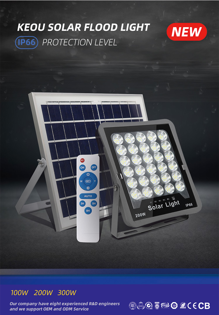Solar Flood Light LED Outdoor Lighting 100W 200W 300W with Remote Control 180 Degree Rotating Lighting Solar Flood Light