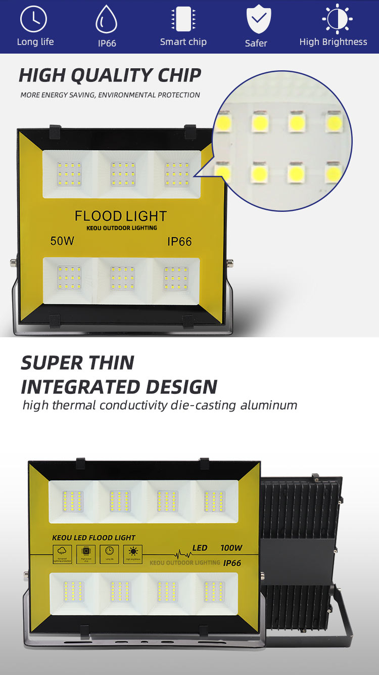 Flood Light LED KEOU Outdoor Lighting 50W to 400W IP66 180° Swivel Mount Outdoor IP66 LED Flood Light