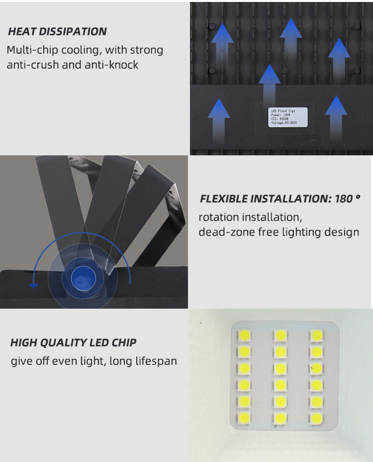 Flood Light LED KEOU Outdoor Lighting 50W to 400W IP66 180° Swivel Mount Outdoor IP66 LED Flood Light