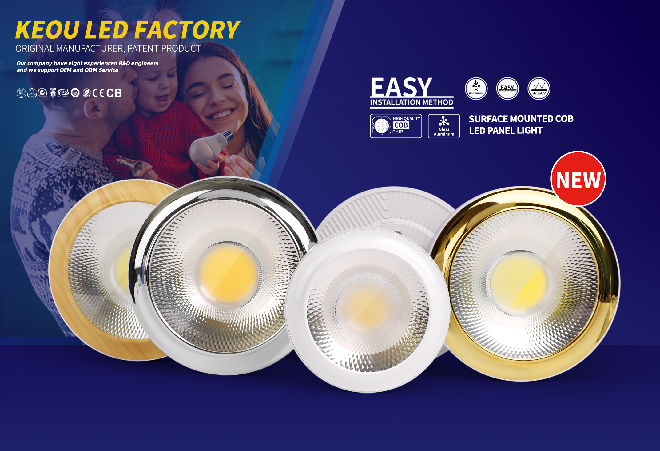 KEOU surface mount Gold and silver COB downlight